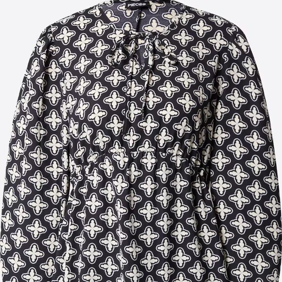 Pieces Sally Black print V-neck Printed Mini Dress/NWT/S - Picture 2 of 15